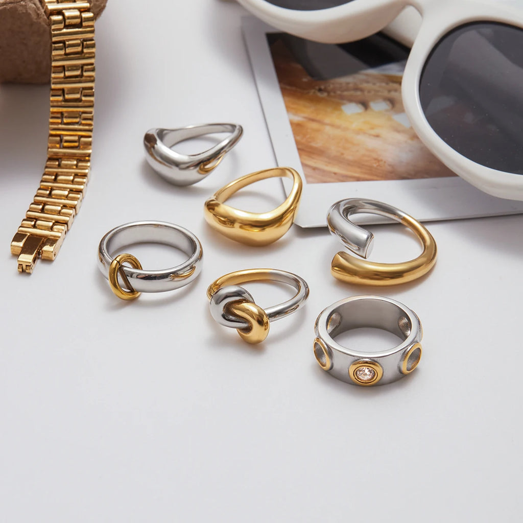 Two-Tone Hollow Irregular Ring — Stainless Steel · PS363