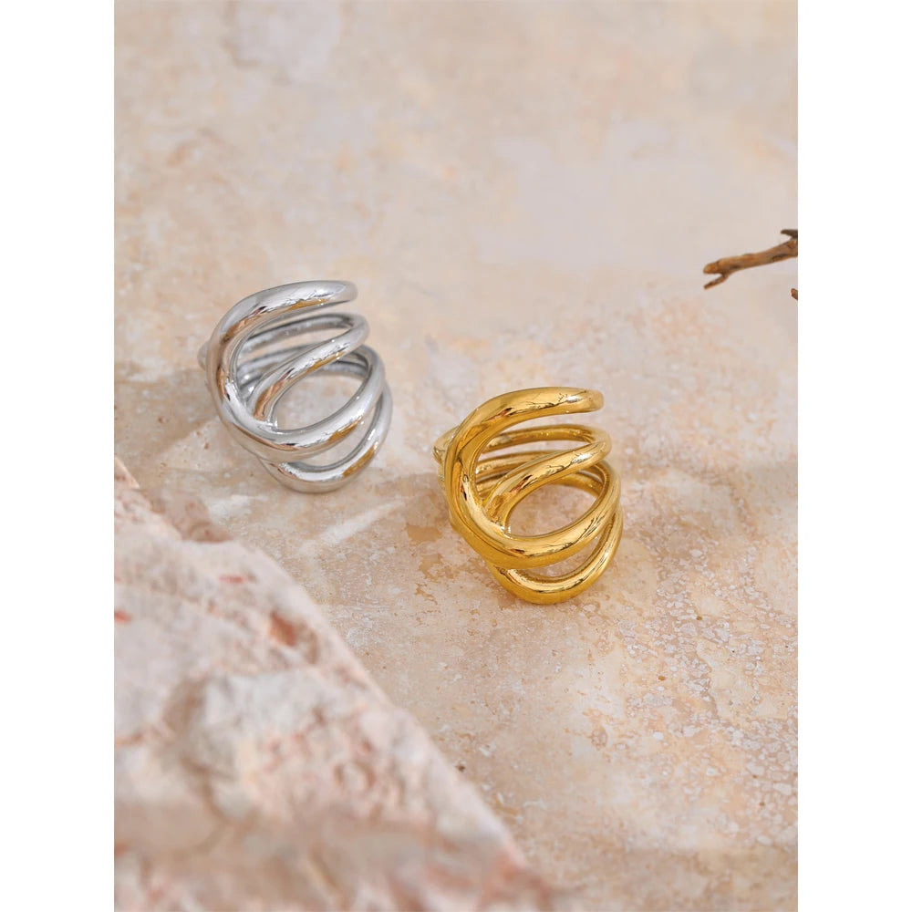 Geometric ring in gold-plated stainless steel.