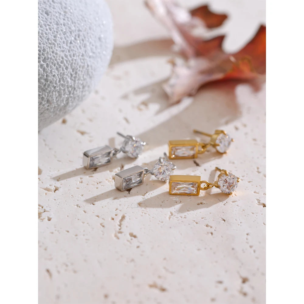 Cubic Zirconia Geometric Earrings — Gold-Plated Stainless Steel with Cubic Zirconia · PS1593