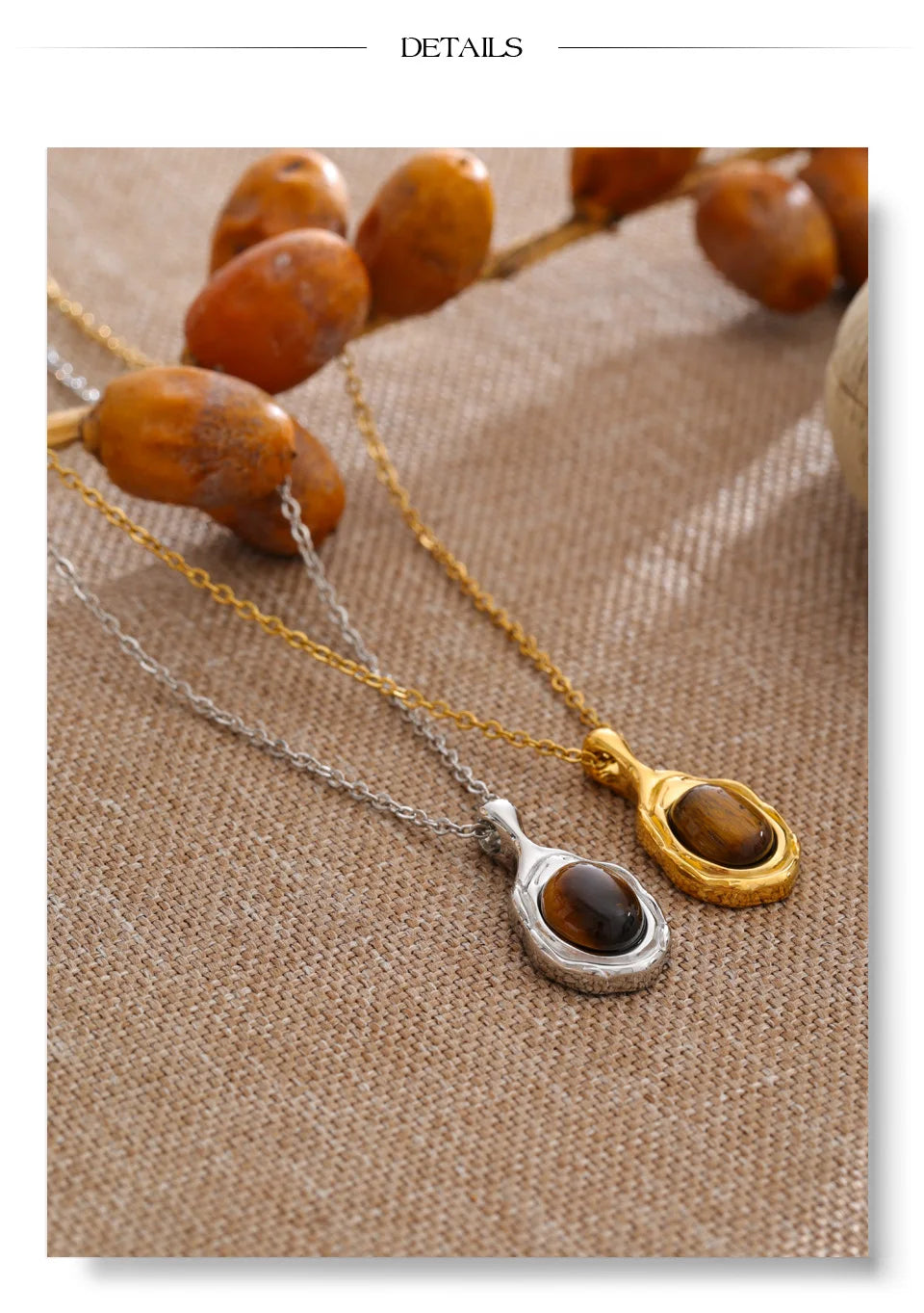 Natural stone geometric necklace in gold-plated stainless steel with natural stone.