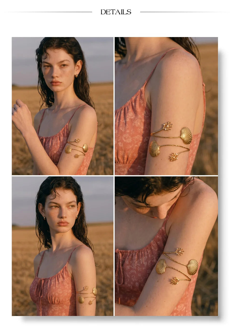 Shell geometric bracelet in gold-plated stainless steel with shell.