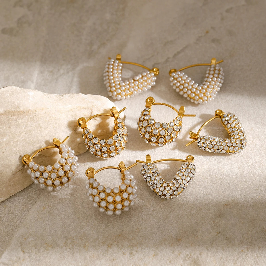 Pearl Huggie Hoop Earrings — Stainless Steel · PS333