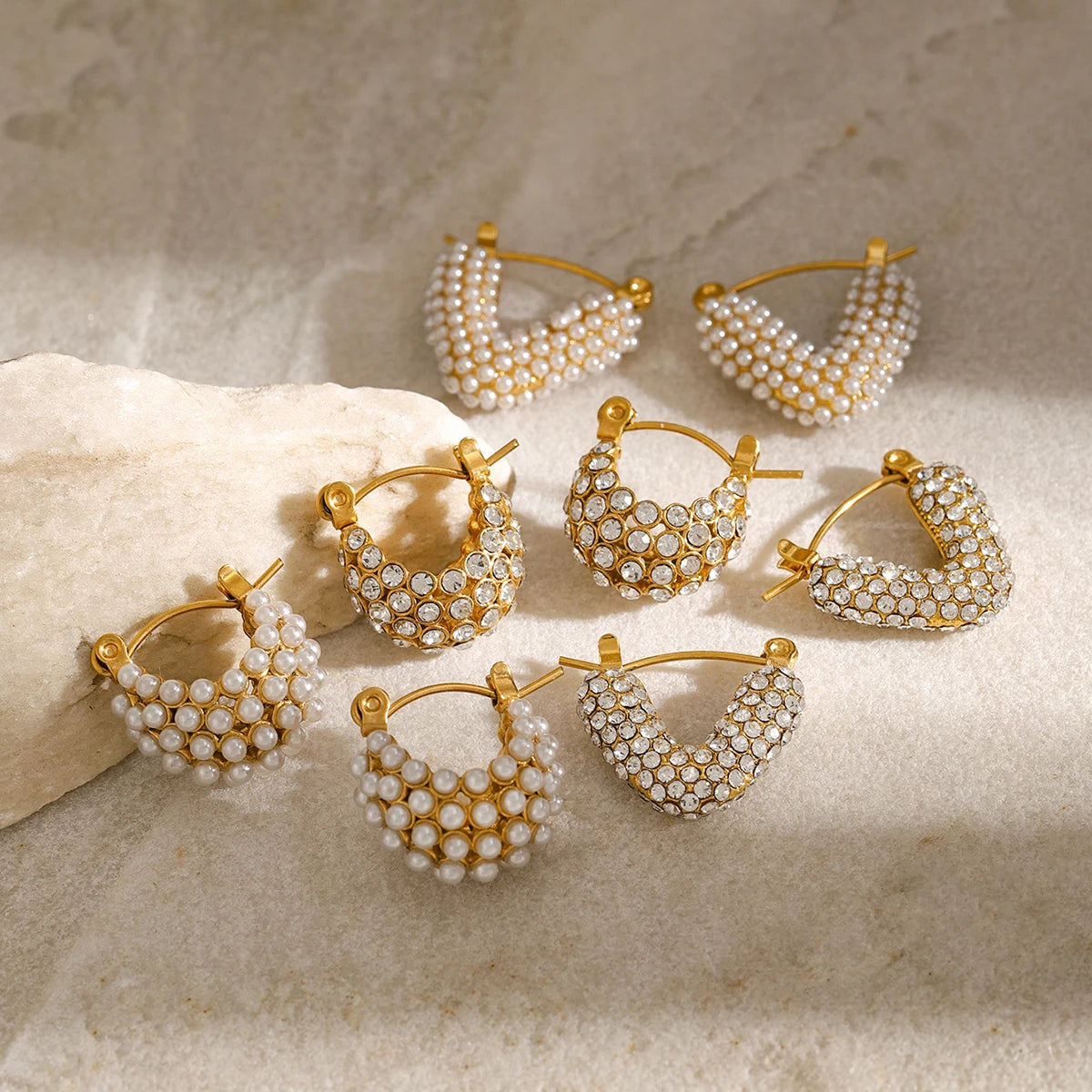 Pearl Huggie Hoop Earrings — Stainless Steel · PS333