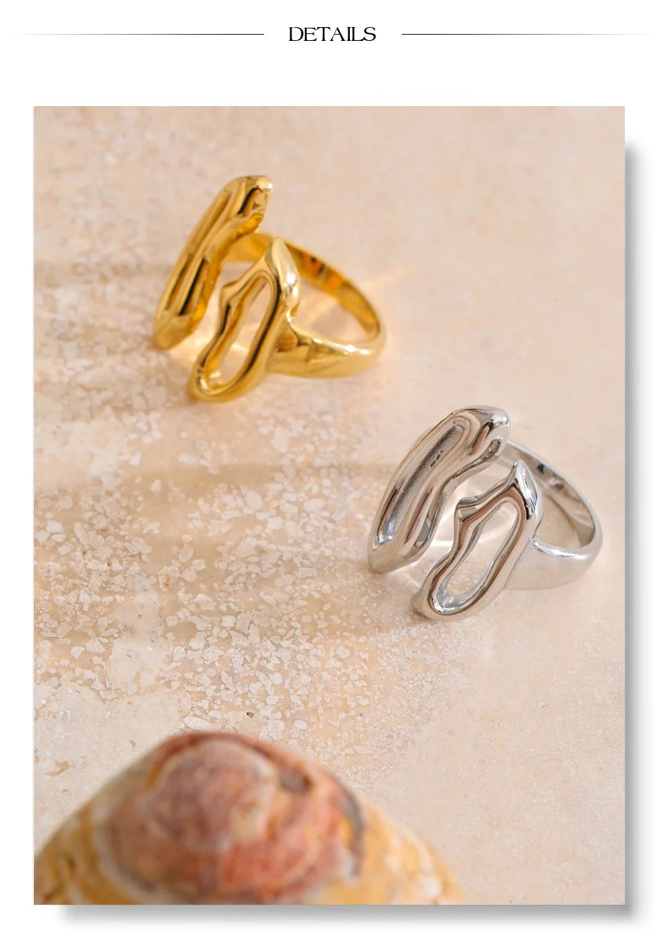 Geometric ring in gold-plated stainless steel.