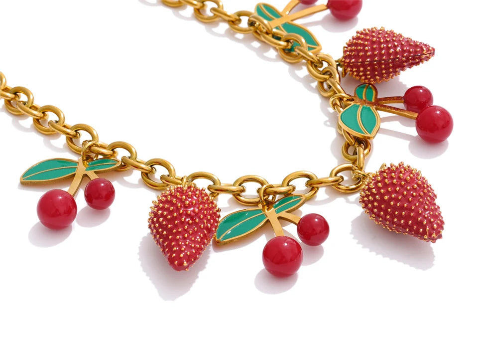Red acrylic enamel necklace in gold-plated stainless steel with acrylic and enamel.