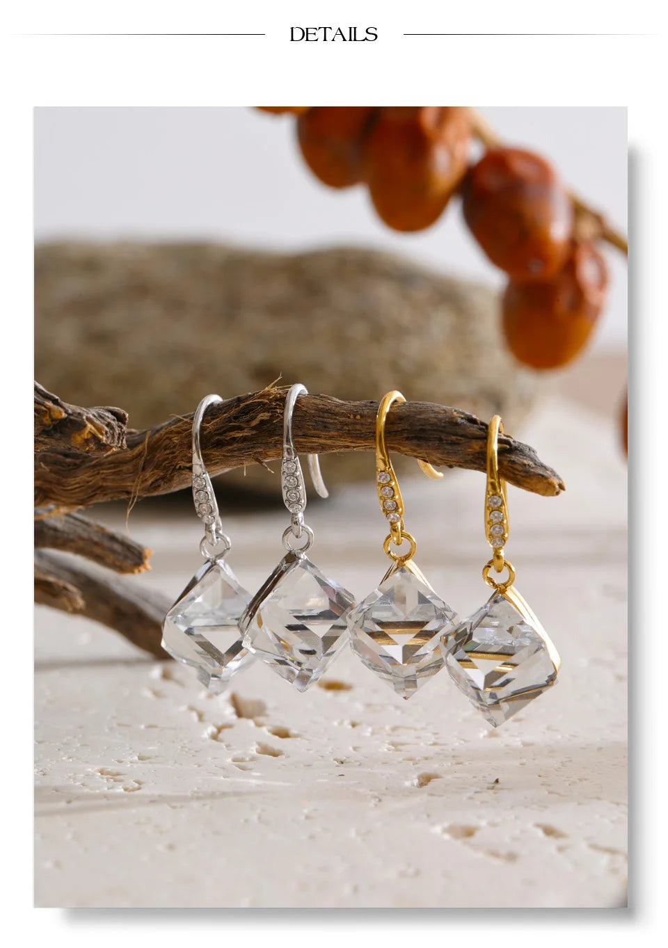 Crystal Geometric Earrings — Gold-Plated Stainless Steel with Crystal · PS1716
