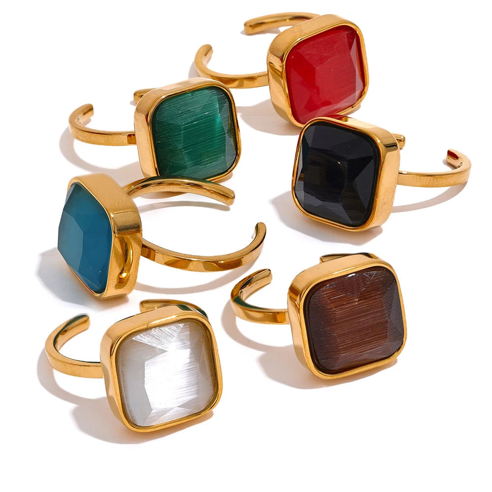 Gold-plated stainless steel ring with natural stone accents.