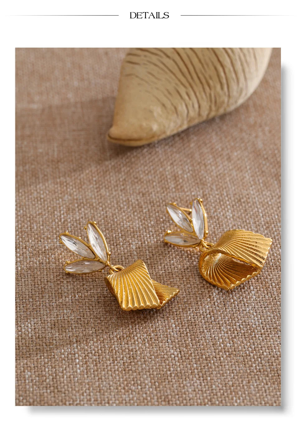 Cubic Zirconia Flower Geometric Earrings — Gold-Plated Stainless Steel with Cubic Zirconia · PS1209