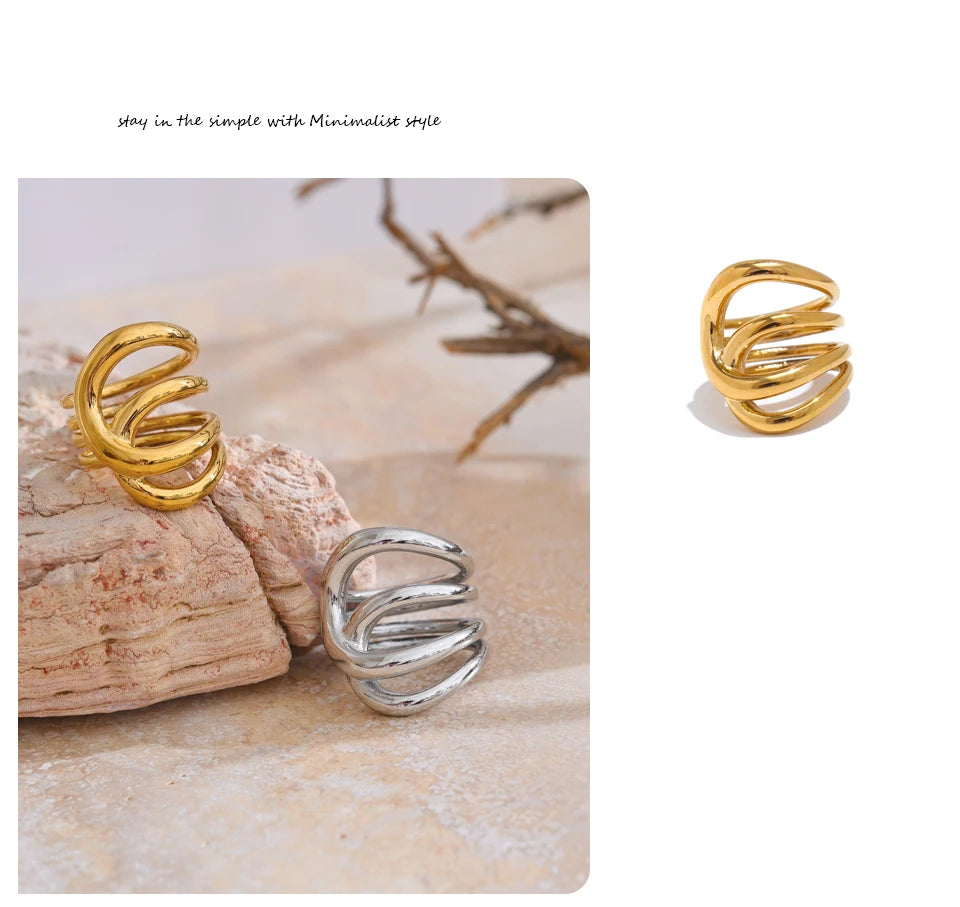 Geometric ring in gold-plated stainless steel.