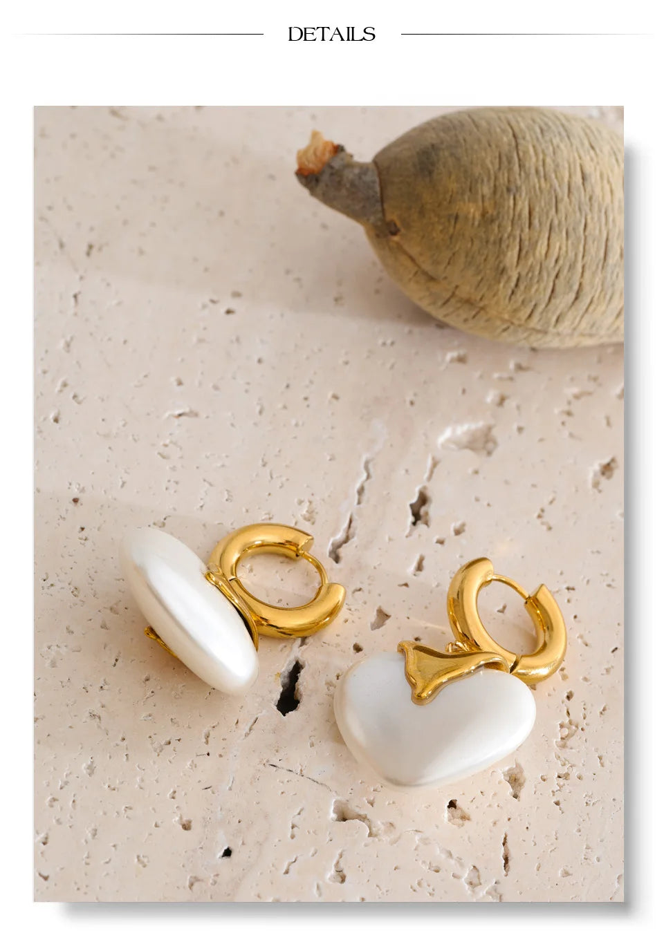 Pearl heart earrings in gold-plated stainless steel with pearl.