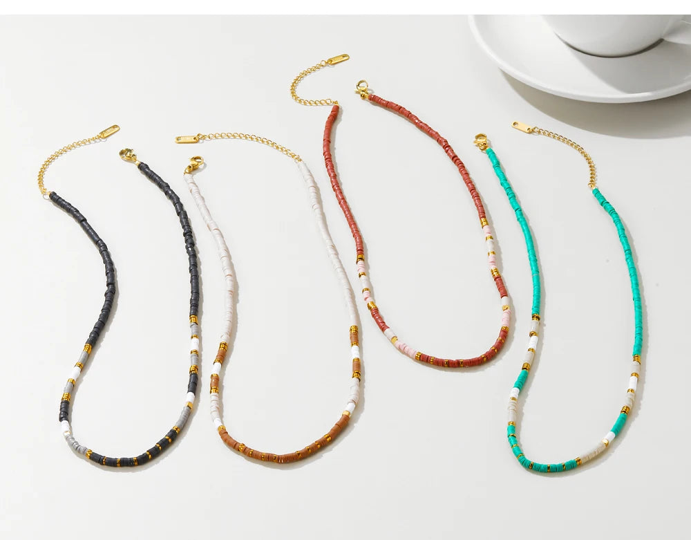 Colorful Acrylic Beaded Necklace — 316L Stainless Steel · PS437