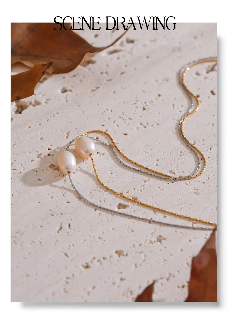 Freshwater pearl geometric necklace in gold-plated stainless steel with freshwater pearl.