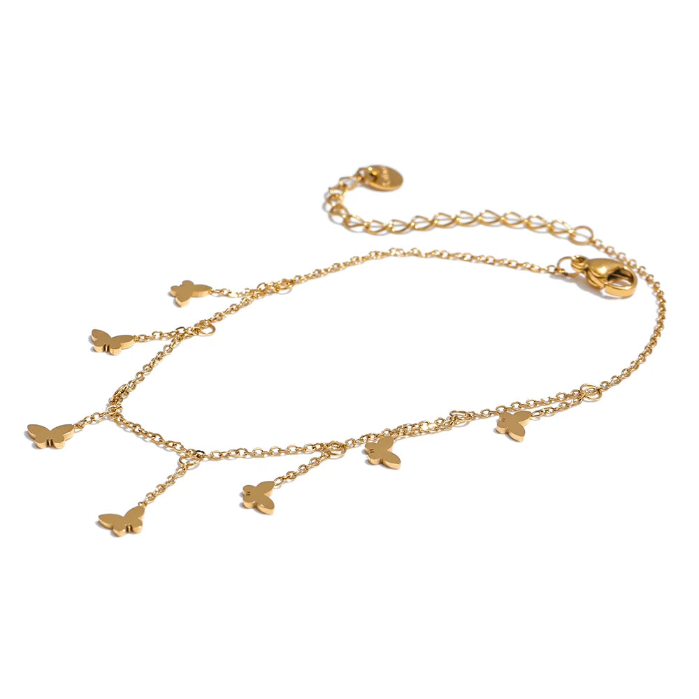 Butterfly Geometric Chain Anklet — Gold-Plated Stainless Steel · PS2247