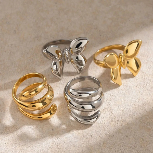 Two-Tone Butterfly Ring Stack — Stainless Steel · PS266