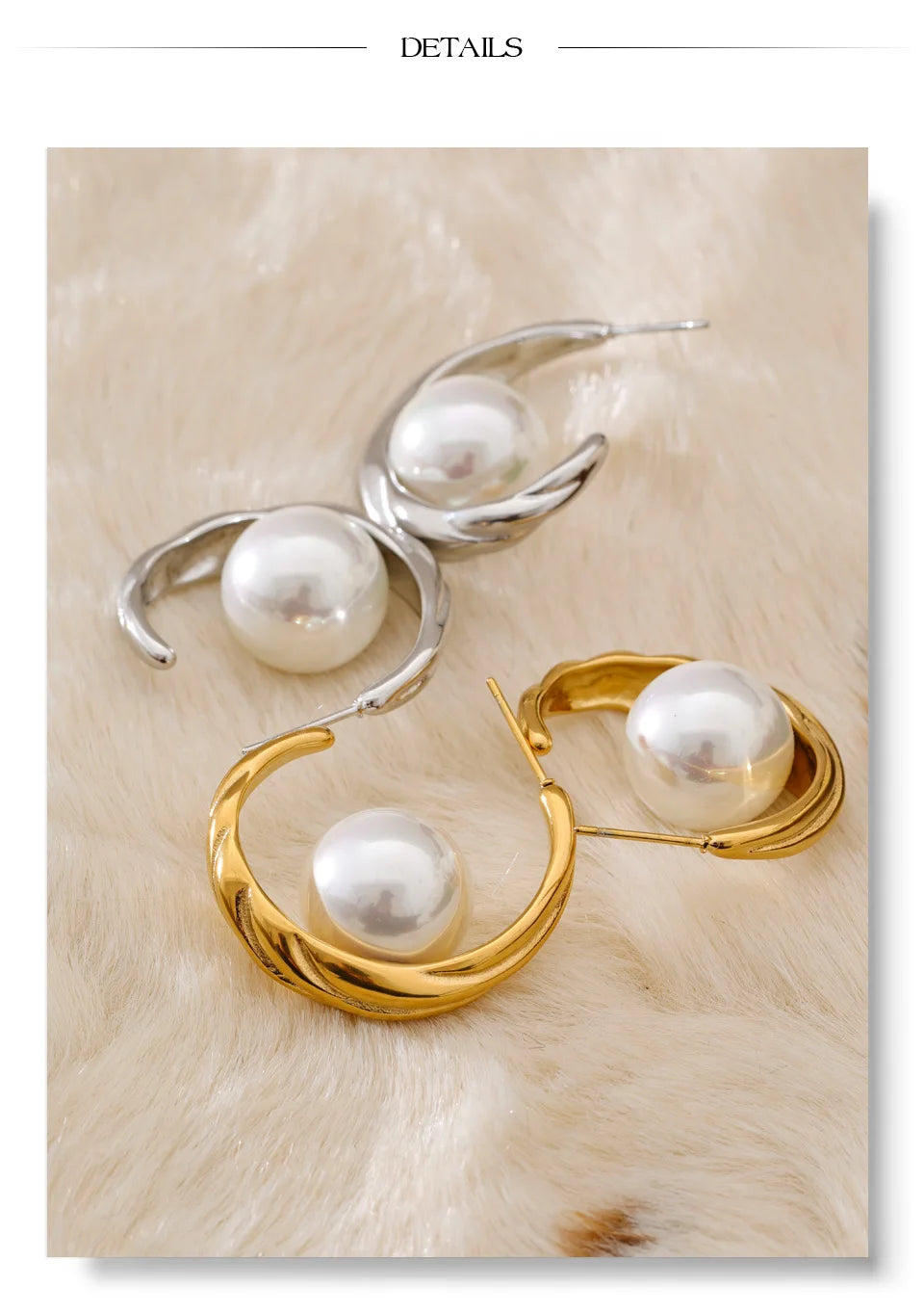 Pearl geometric earrings in gold-plated stainless steel with pearl.