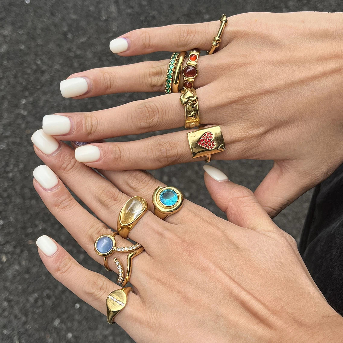 Color Stone Ring Stack — Stainless Steel · PS224