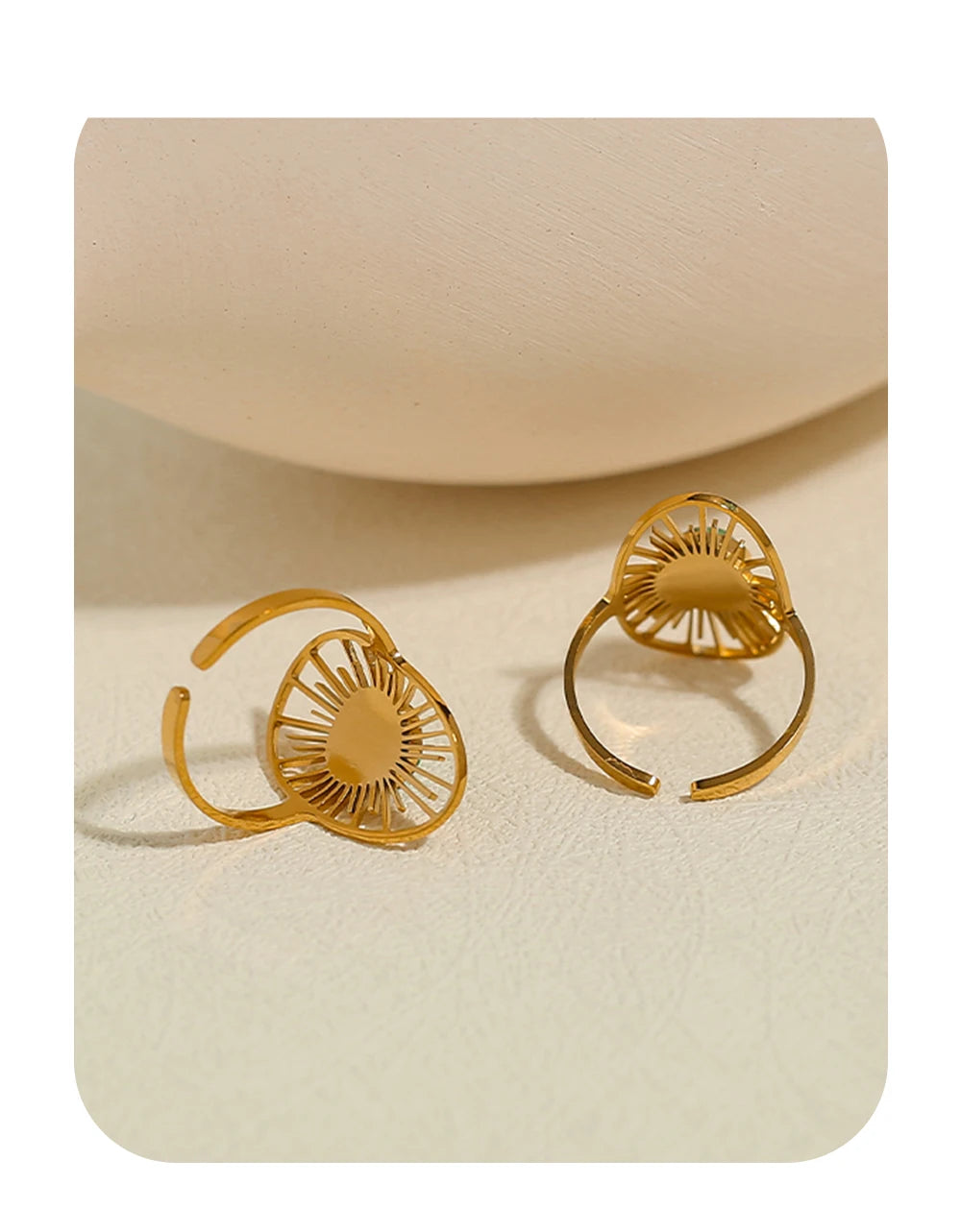 Sun Natural Stone Hollow Ring — 316L Stainless Steel · PS443