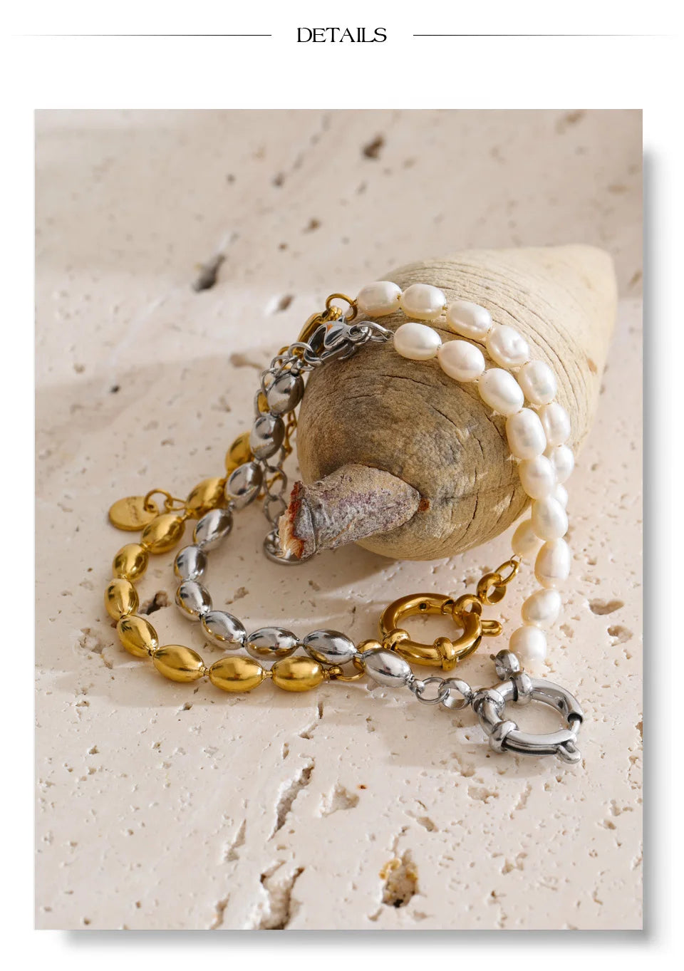Freshwater Pearl Geometric Bracelet — Gold-Plated Stainless Steel with Freshwater Pearl · PS2057