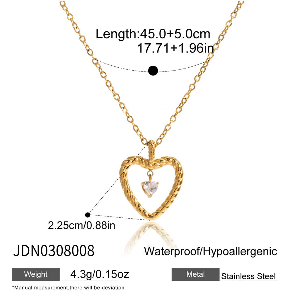 Crystal Heart Pendant Necklace — Stainless Steel · PS149