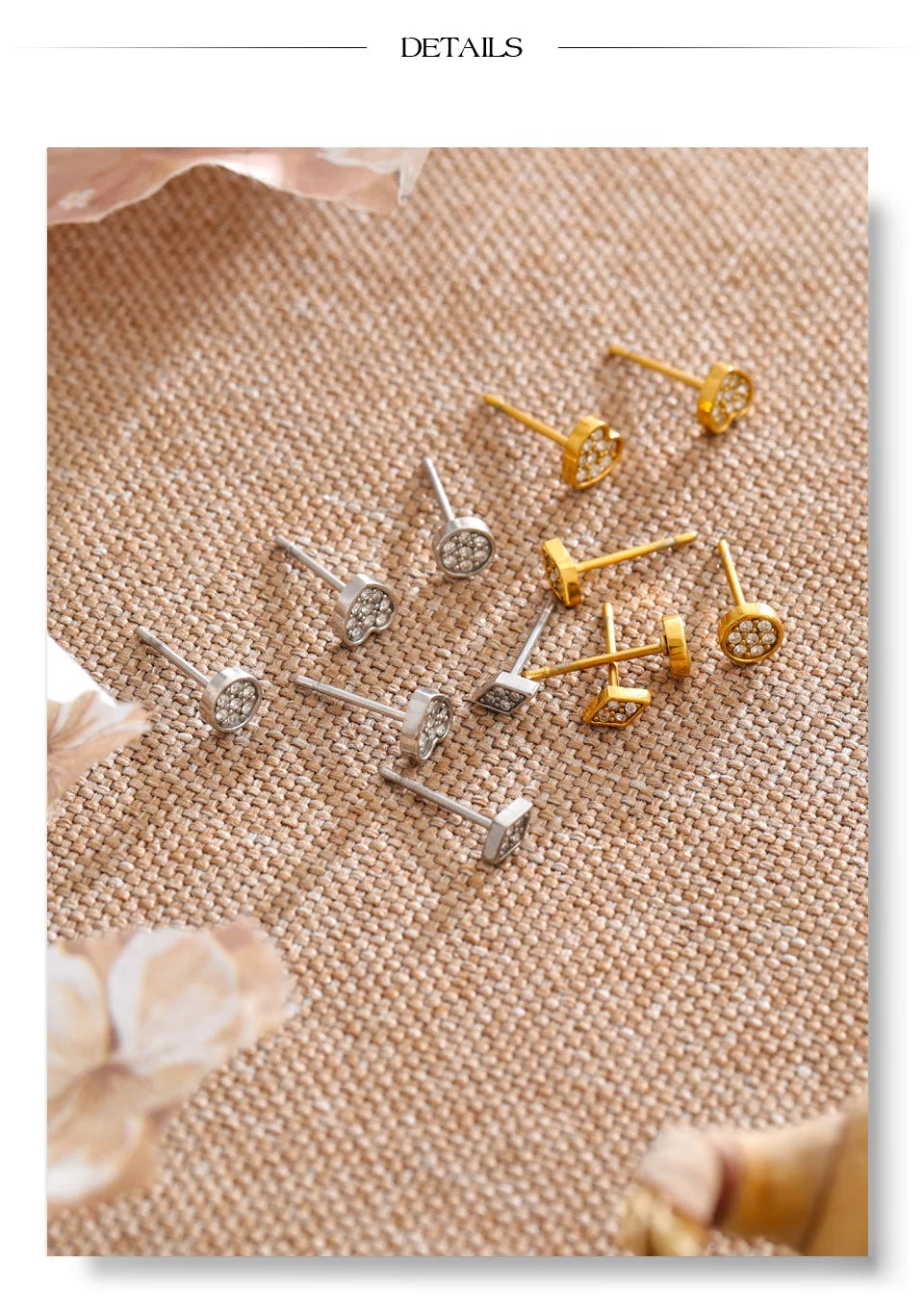 Cubic Zirconia Heart Geometric Earrings — Gold-Plated Stainless Steel with Cubic Zirconia · PS1106