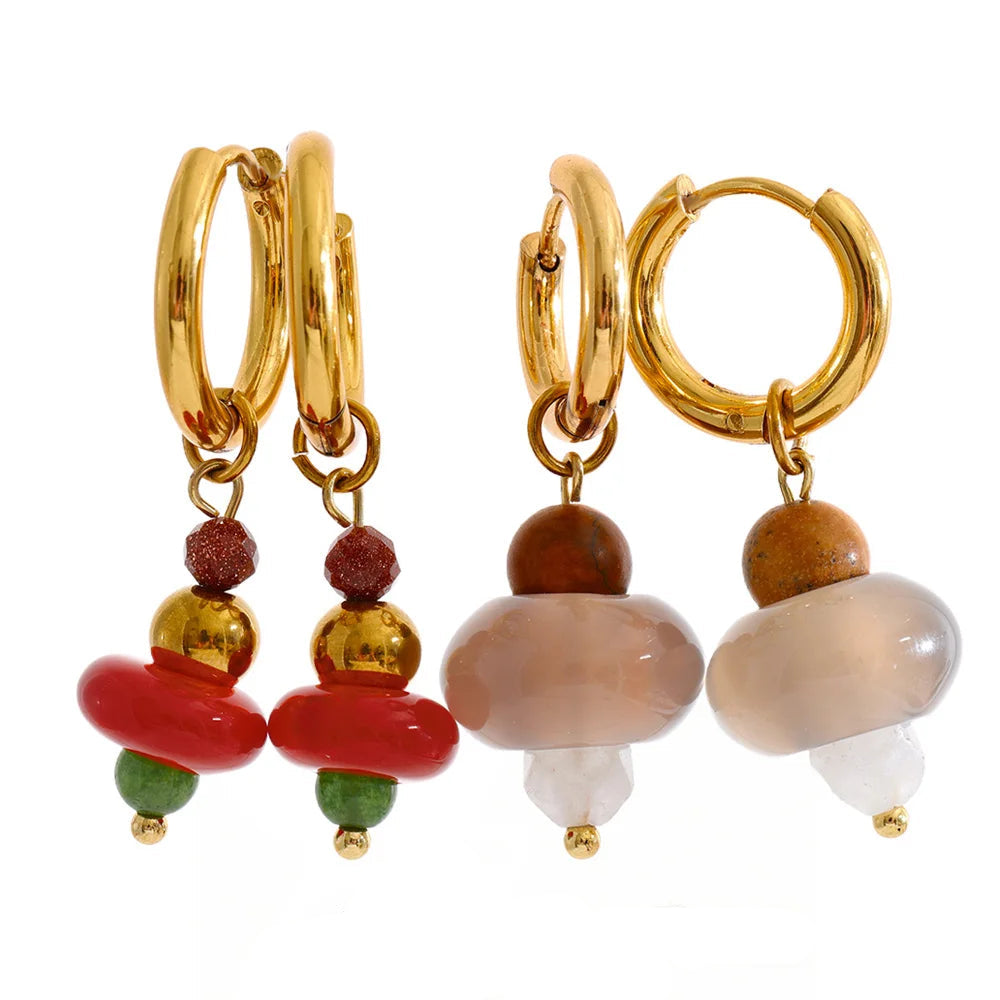 Gold-plated stainless steel earrings with natural stone beads.