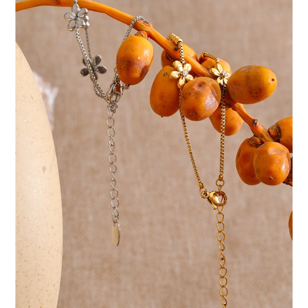 Cubic Zirconia Flower Geometric Bracelet — Gold-Plated Stainless Steel with Cubic Zirconia · PS1032
