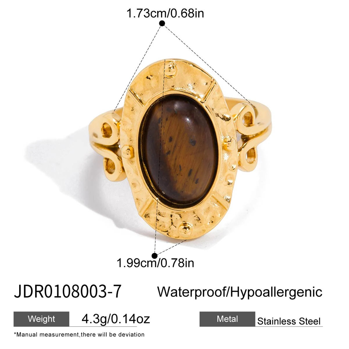Tiger Eye Stone Ring — Stainless Steel · PS350