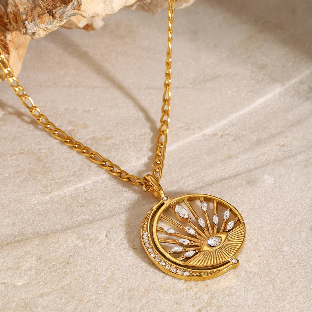 Hollow Eye CZ Pendant Necklace — Stainless Steel · PS318