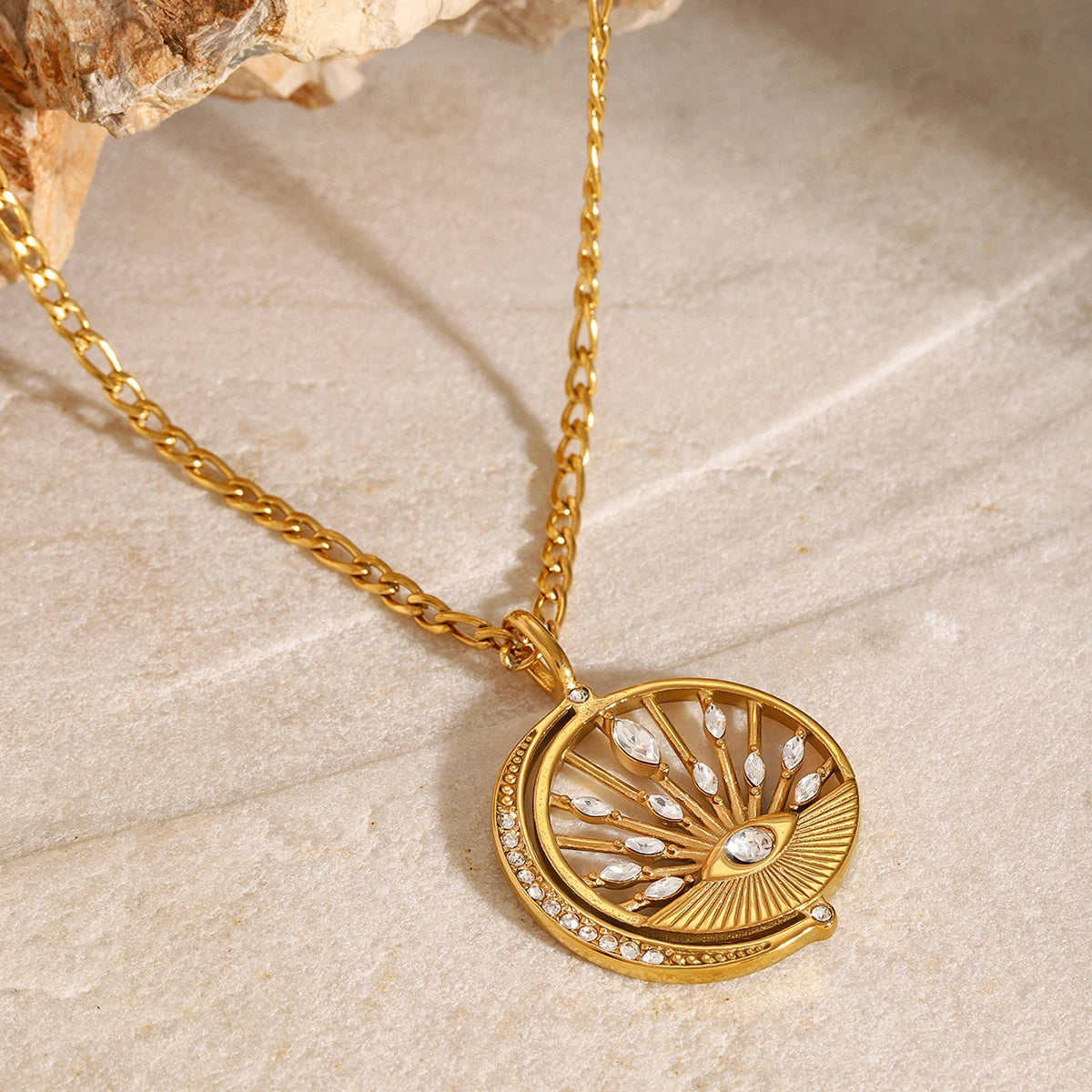 Hollow Eye CZ Pendant Necklace — Stainless Steel · PS318