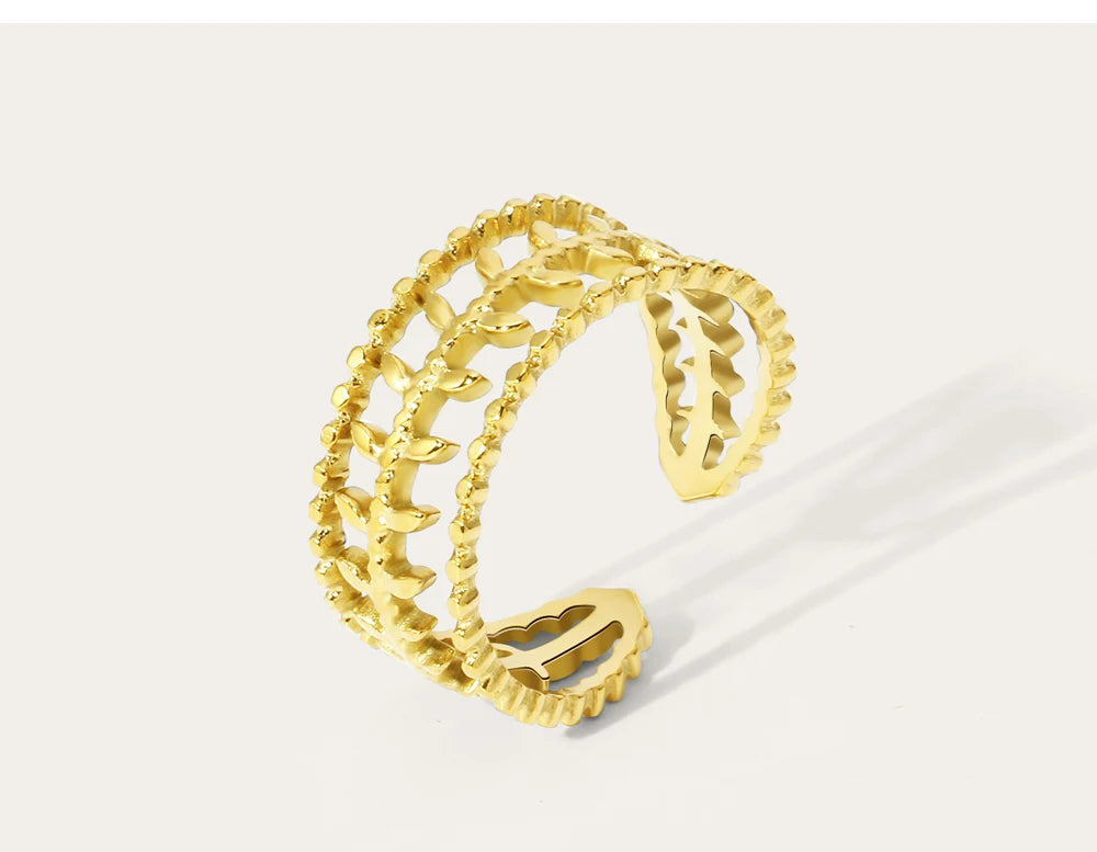 Layered Leaf Adjustable Ring — 316L Stainless Steel · PS423
