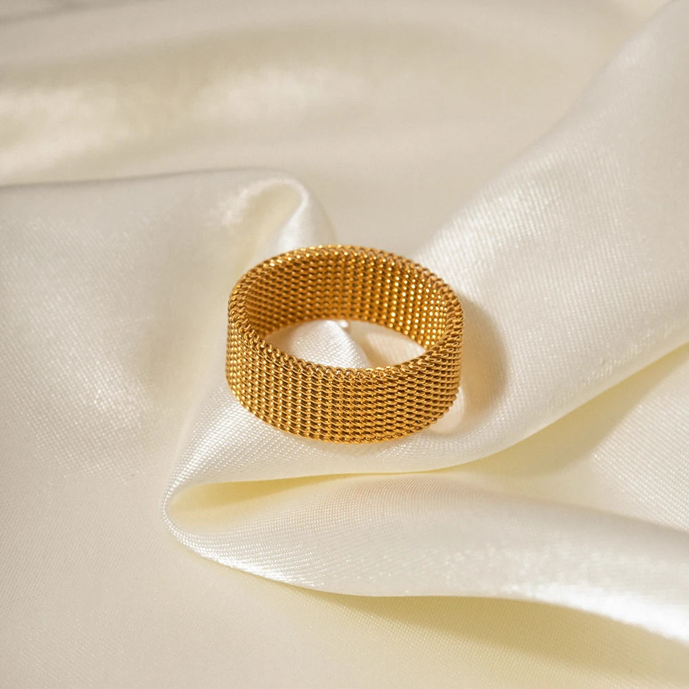 Woven Wide Band Ring — Stainless Steel · PS382