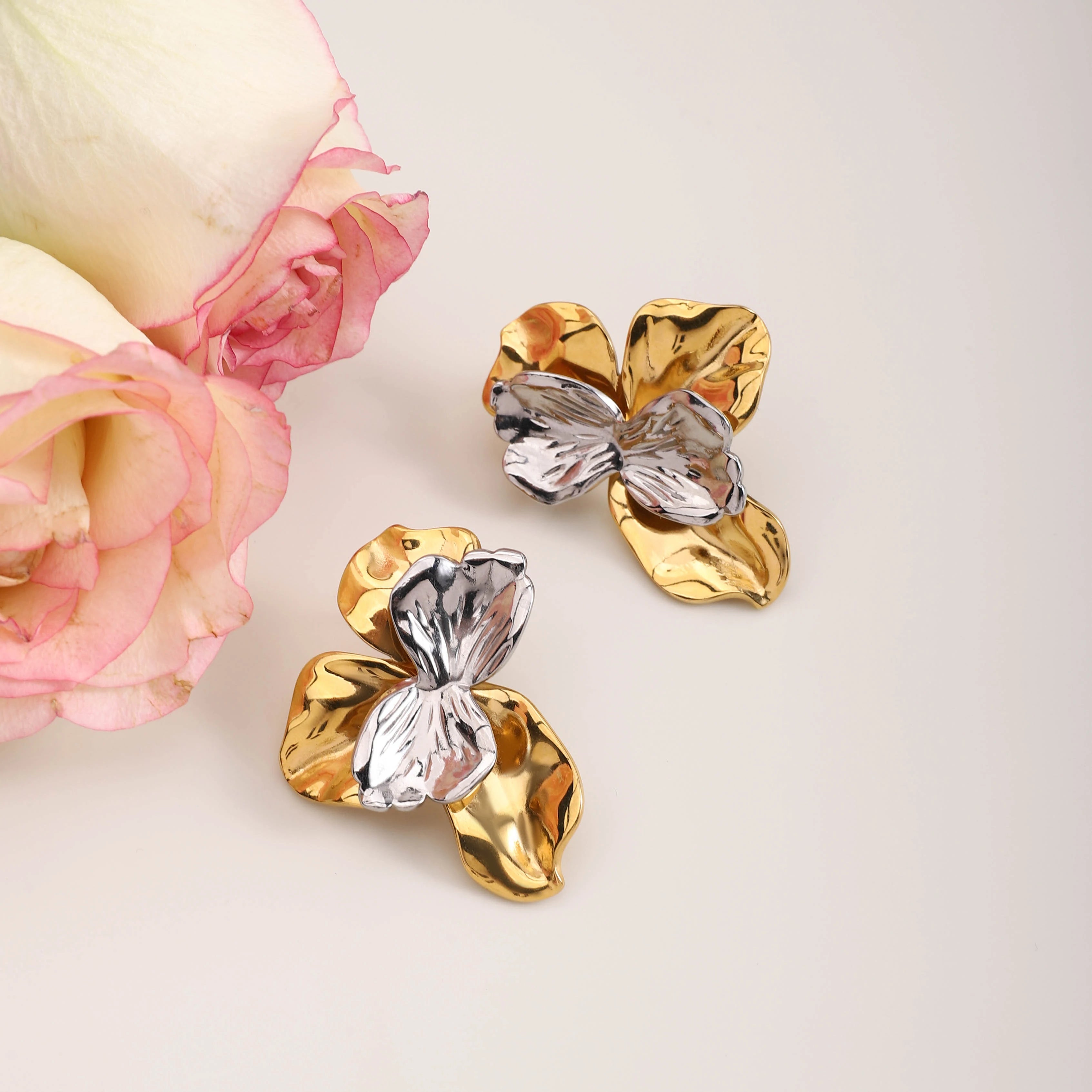 Floral Statement Earrings — Stainless Steel · PS059