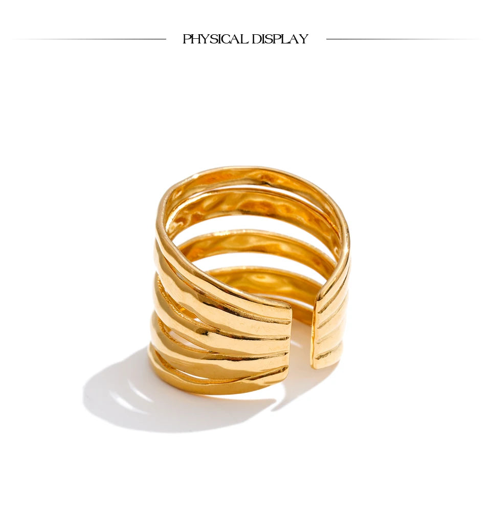 Geometric layered ring in 18K gold-plated stainless steel.