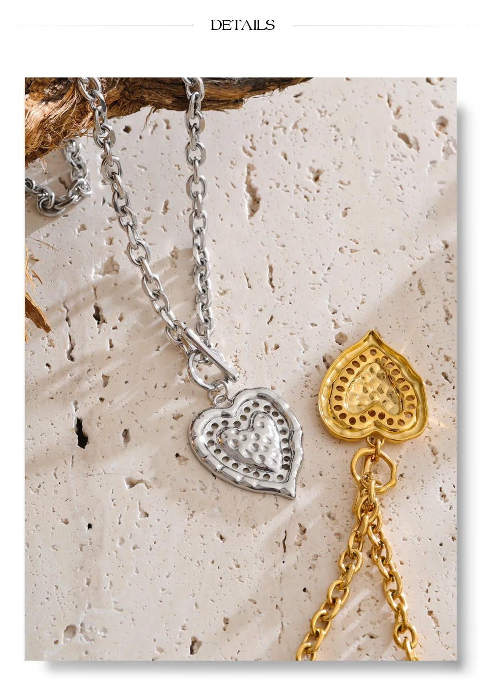 Heart necklace in gold-plated stainless steel.