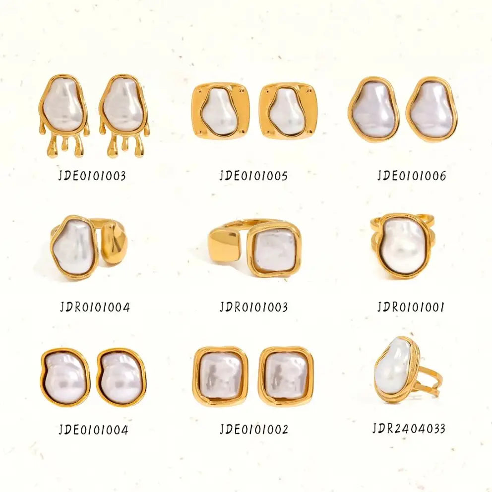 Pearl Waterdrop Ring Earrings — 316L Stainless Steel · PS337