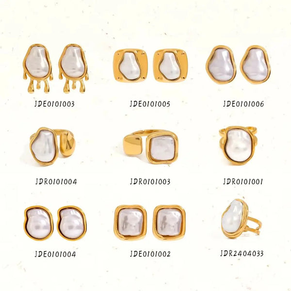 Pearl Waterdrop Ring Earrings — 316L Stainless Steel · PS337