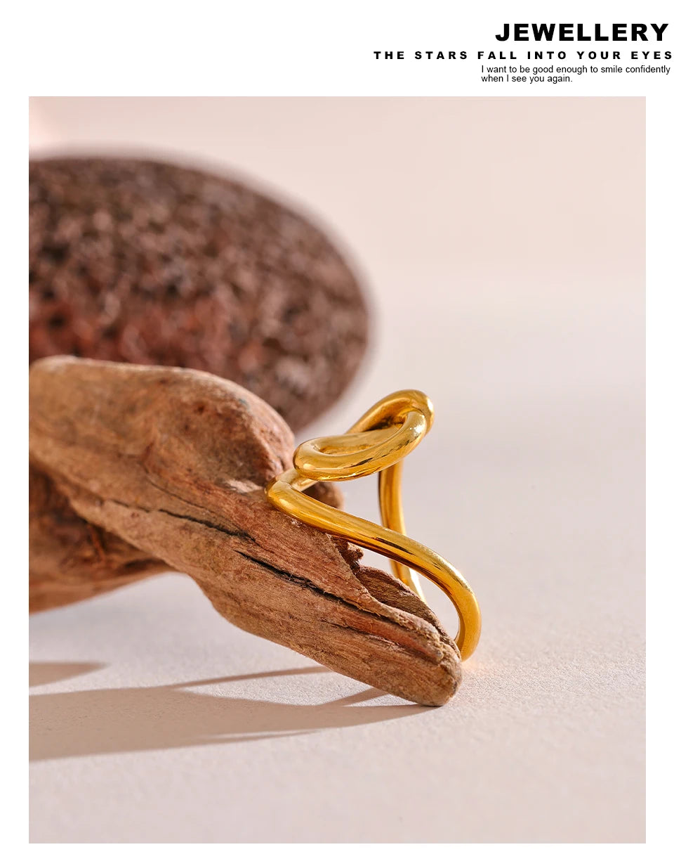 Geometric ring in 18K gold-plated 316L stainless steel.