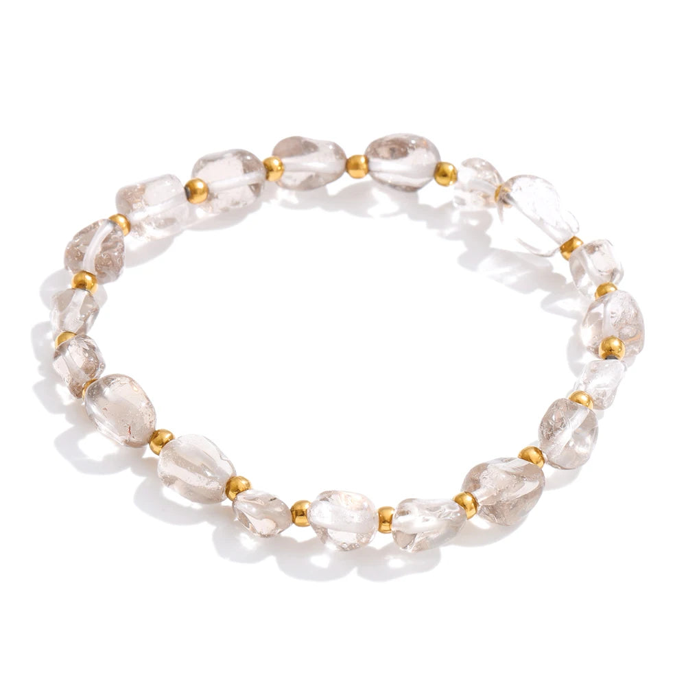 Natural Stone Beaded Geometric Bracelet — Gold-Plated Stainless Steel with Natural Stone · PS1019