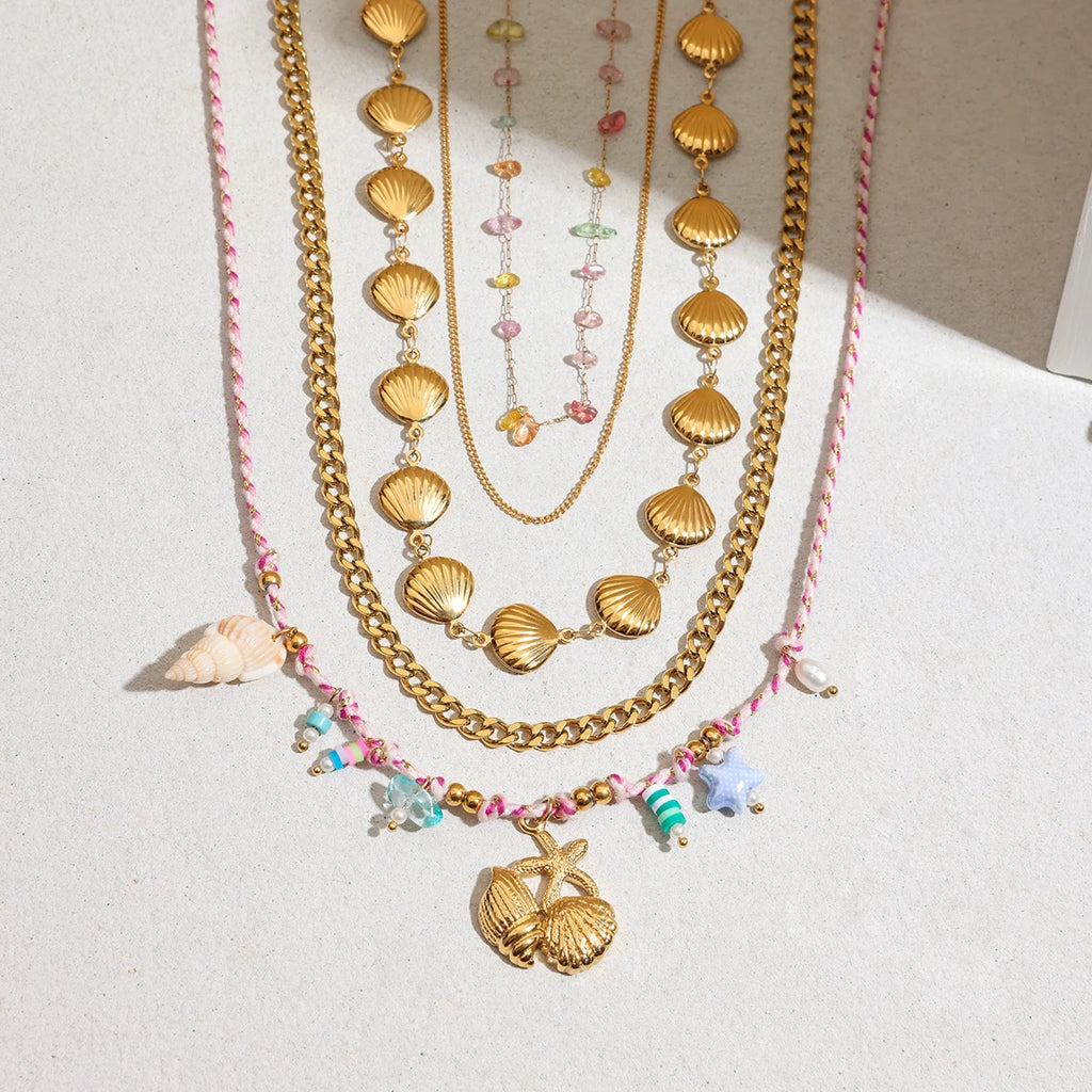 Ocean Bead Layered Necklace — Stainless Steel · PS162