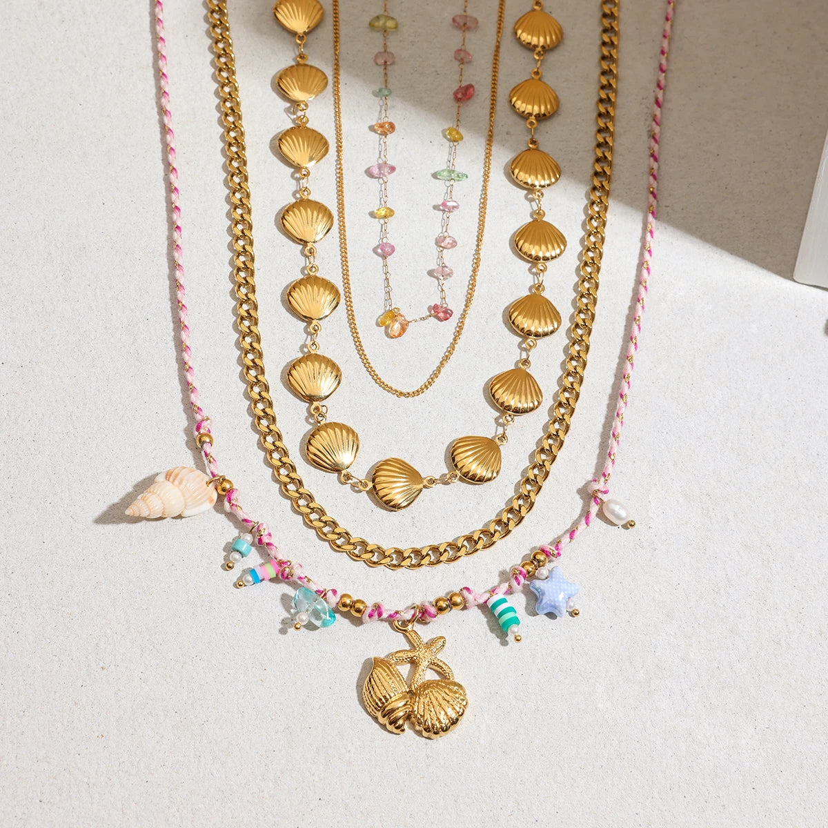 Ocean Bead Layered Necklace — Stainless Steel · PS162