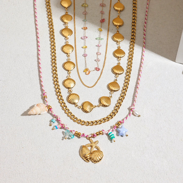 Ocean Bead Layered Necklace — Stainless Steel · PS162