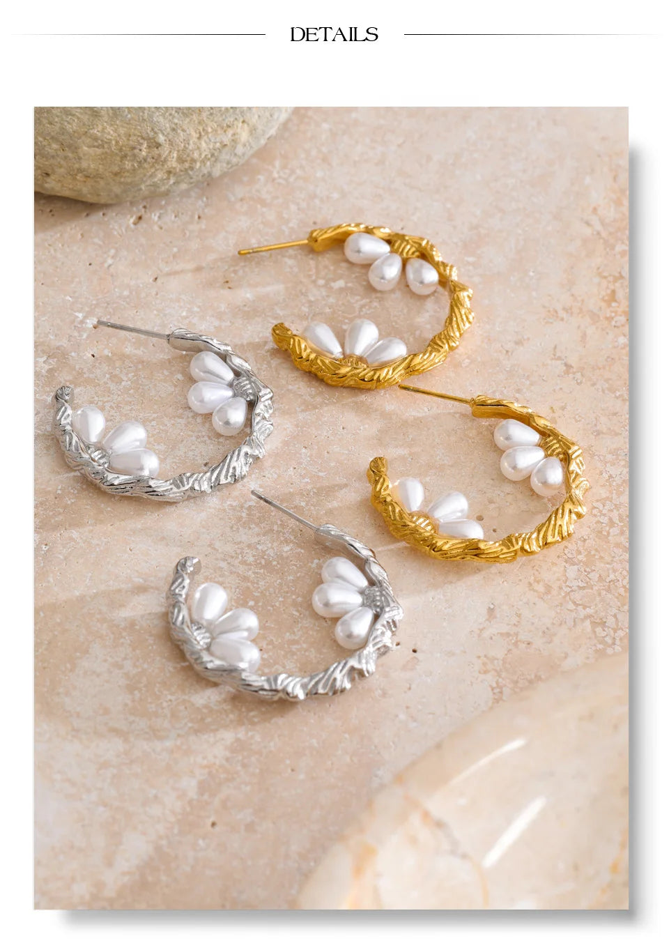 Pearl geometric earrings in gold-plated stainless steel with pearl.