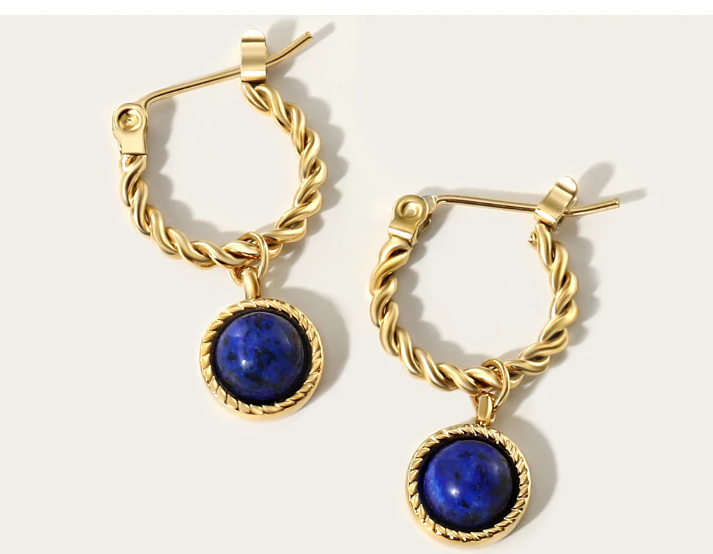 Lapis Lazuli Opal Drop Earrings — 316L Stainless Steel · PS436