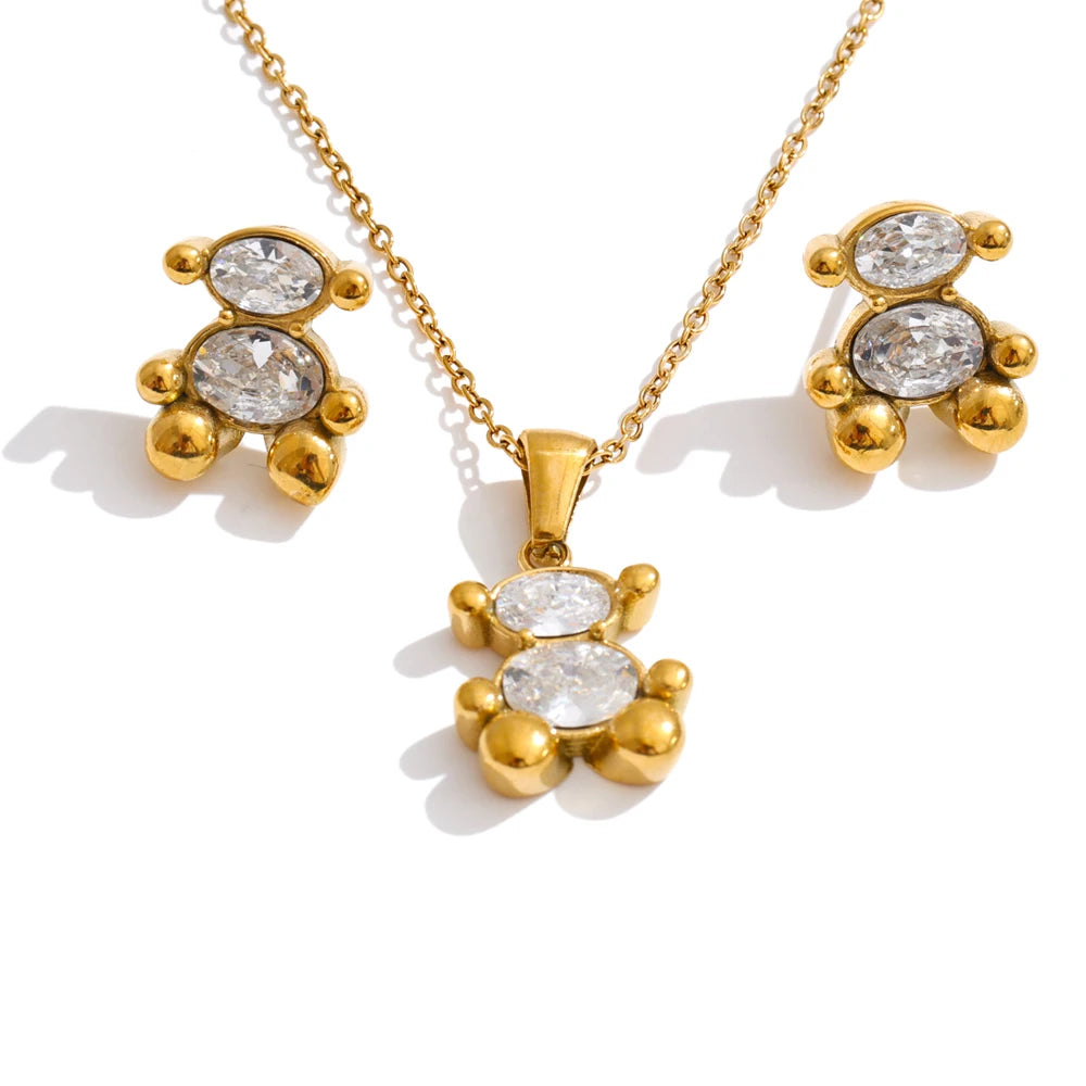Cubic Zirconia Geometric Earrings — Gold-Plated Stainless Steel with Cubic Zirconia · PS1449