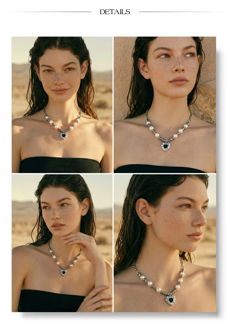 Pearl heart beaded necklace in gold-plated stainless steel with pearl.
