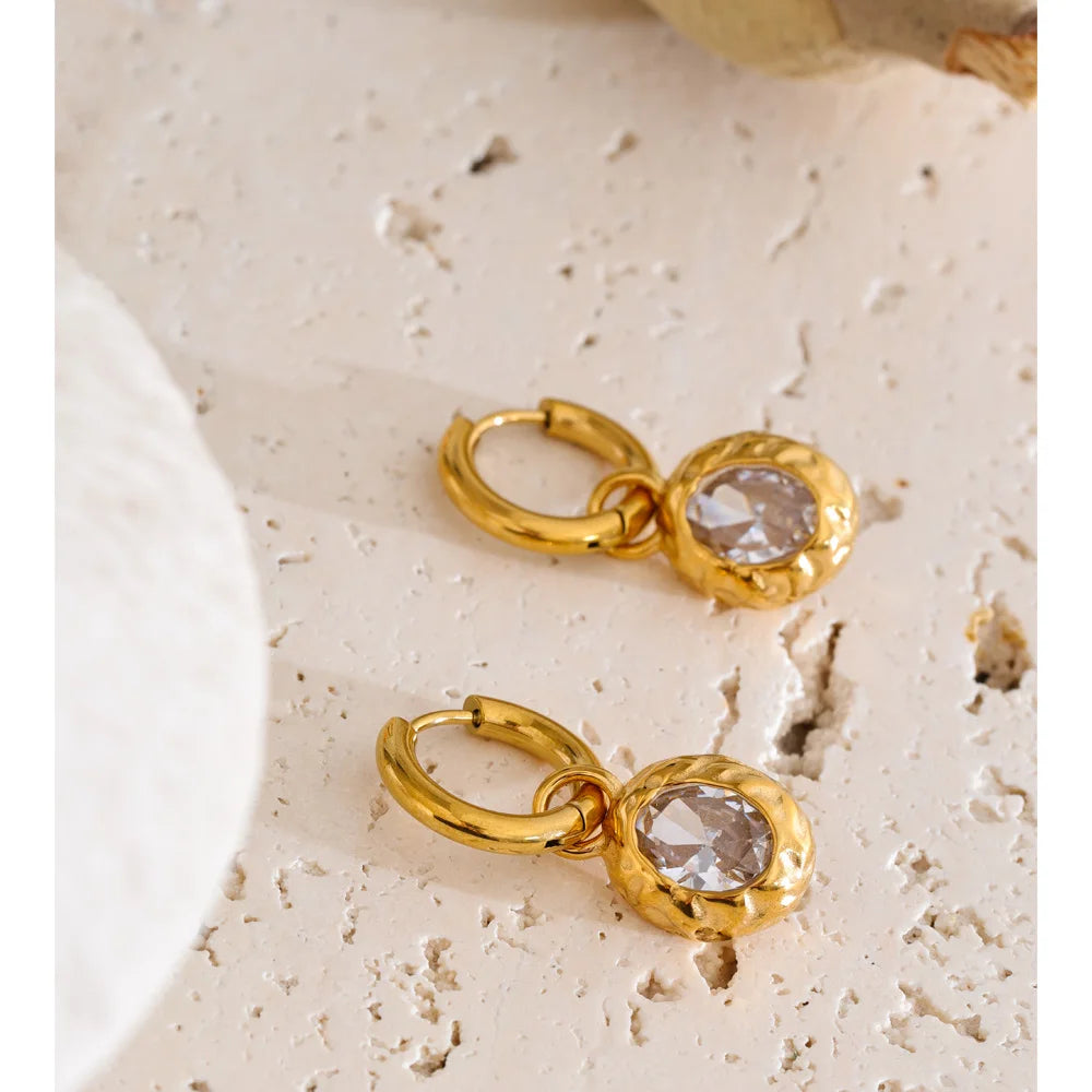 Cubic Zirconia Geometric Earrings — Gold-Plated Stainless Steel with Cubic Zirconia · PS1261