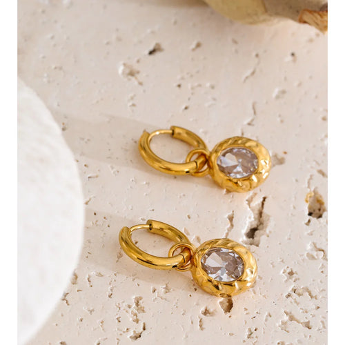 Cubic Zirconia Geometric Earrings — Gold-Plated Stainless Steel with Cubic Zirconia · PS1261