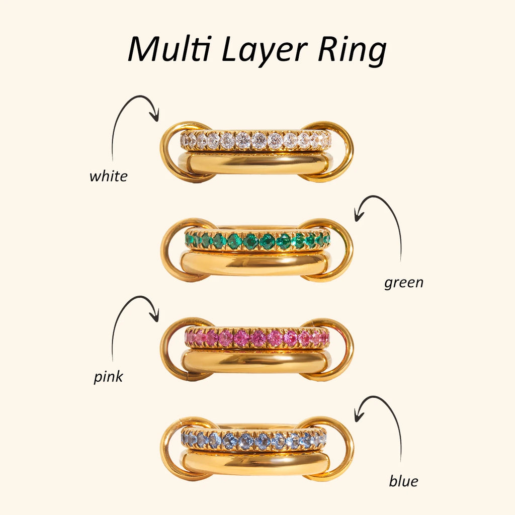 Color CZ Multi Layer Ring — Stainless Steel · PS222