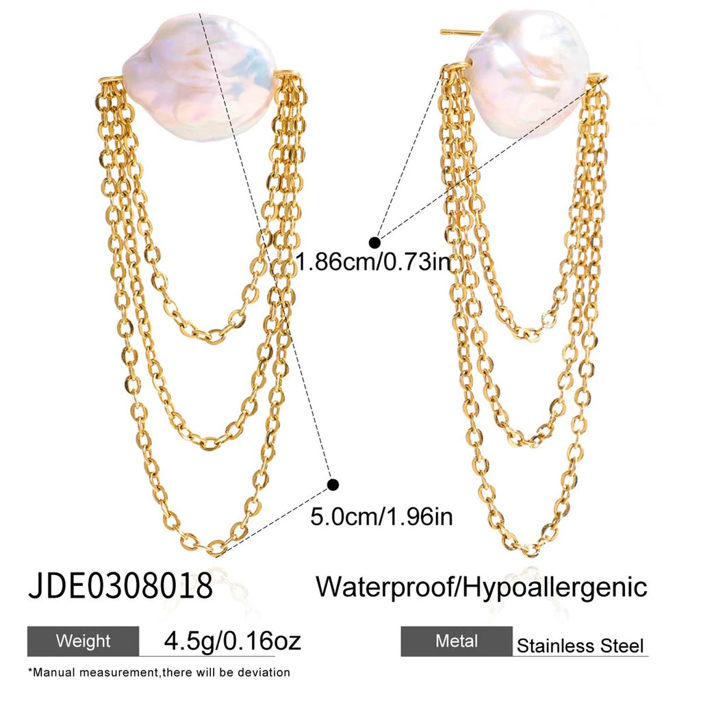 Pearl Chain Ear Cuff Earrings — Stainless Steel · PS084