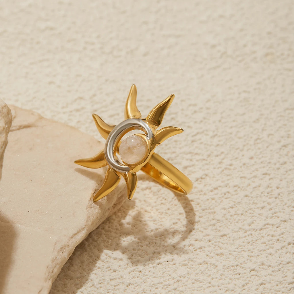 Sun Moon Statement Ring — Stainless Steel · PS238